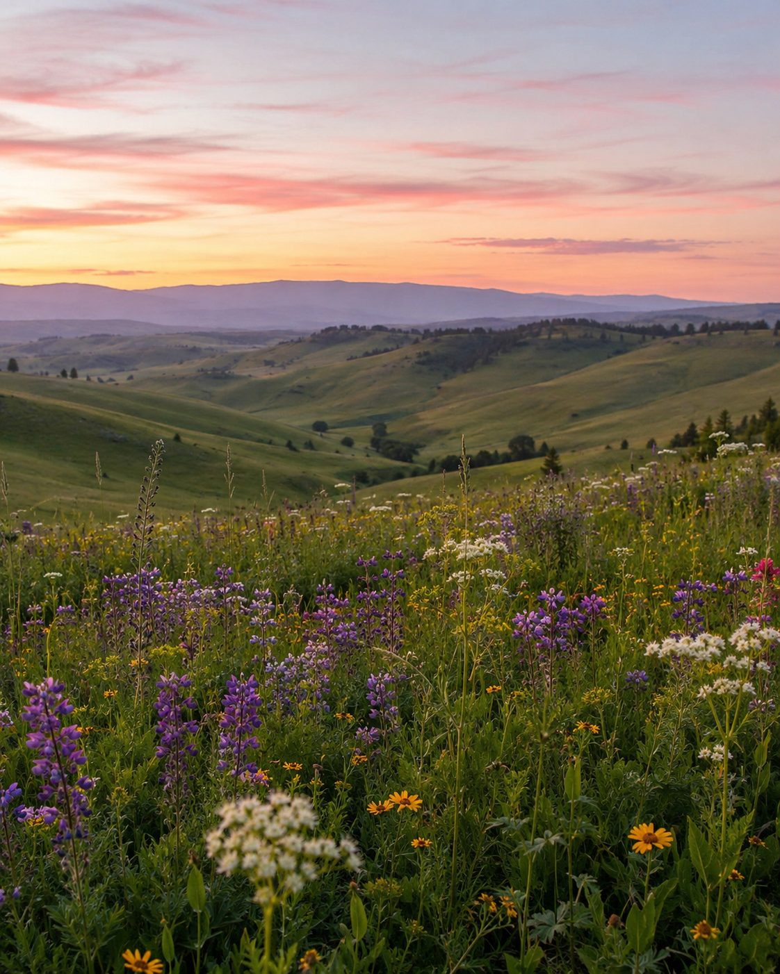 Wildflower hills at dusk
